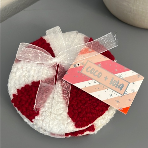 Coco & Lola Other - Festive Hand Crafted Red and White Holiday Coaster Set 4